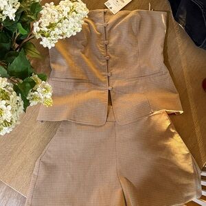 Zara Tan Checkered Jumpsuit